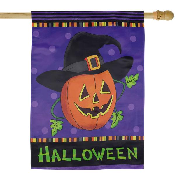 Northlight Pumpkin in a Witch Hat Outdoor Garden Flag alternate view