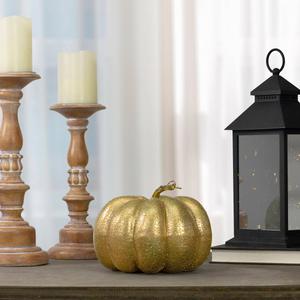 Northlight 7in. Gold Crackled Fall Pumpkin Decoration alternate view