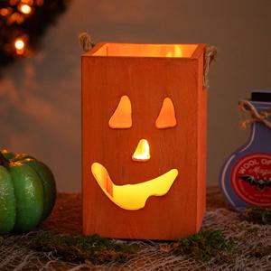 Northlight 8in. Large Wood Jack O Lantern Candle Lantern alternate view