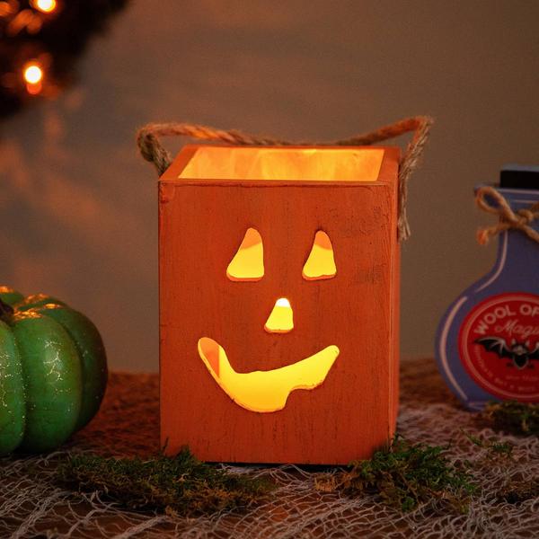 Northlight 6.25in. Wood Jack O Lantern Candle Lantern alternate view