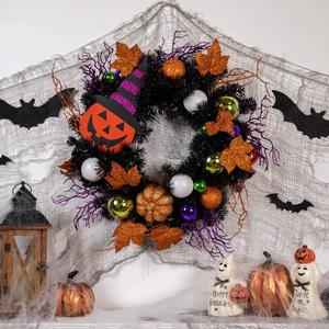 Northlight Witches Hat Jack-O-Lantern Halloween Wreath alternate view