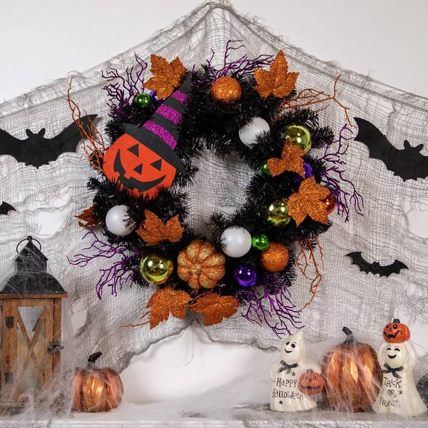 Northlight Witches Hat Jack-O-Lantern Halloween Wreath alternate view