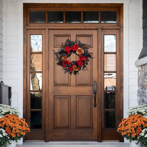Northlight 22in. Unlit Red & Gold Rose Halloween Wreath alternate view
