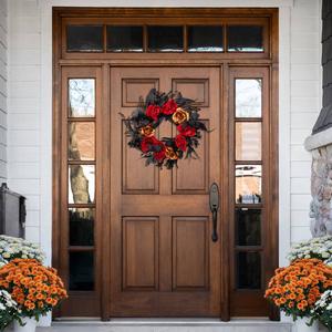 Northlight 22in. Unlit Red & Gold Rose Halloween Wreath alternate view