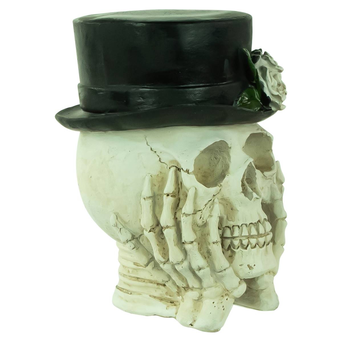 Northlight Seasonal 9in. Skull With Top Hat And Roses Decor