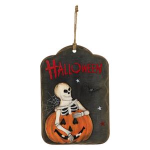 Northlight 9.75in. Skeleton and Jack-O-Lantern Wall Sign