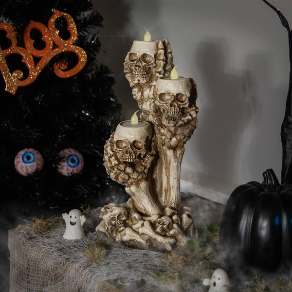 Northlight 12in. Triple Skulls Halloween Candle Holder alternate view