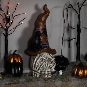 Northlight Skull in Witch Hat w/ Crow Halloween Decor alternate view