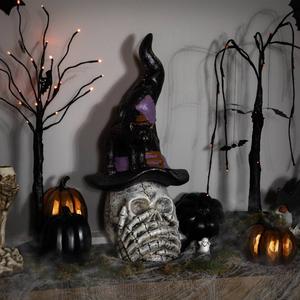 Northlight Skull in Witch Hat w/ Cat Halloween Decor alternate view