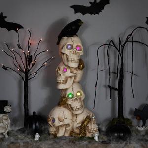 Northlight LED Skull Tower w/ Raven Halloween Decor alternate view