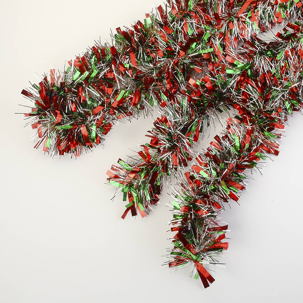 12-Foot Green & Red Tinsel Garland Accented With Thin Cut Tinsel