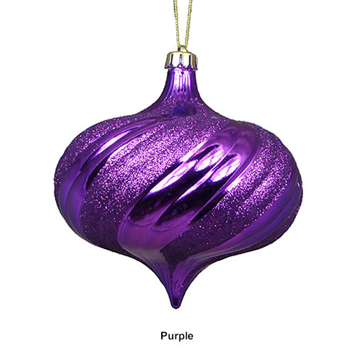 DAK 4pc. Shiny Glitter Swirl Onion Christmas Ornaments