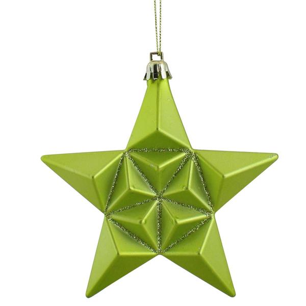DAK 12ct Green Kiwi Glitter Star Shatterproof Christmas Ornaments