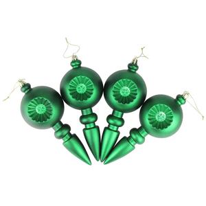 DAK 4ct. Green Retro Reflect Matte Christmas Finial Ornaments