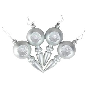 DAK 4ct. Matte Silver Retro Reflect Christmas Finial Ornament Set