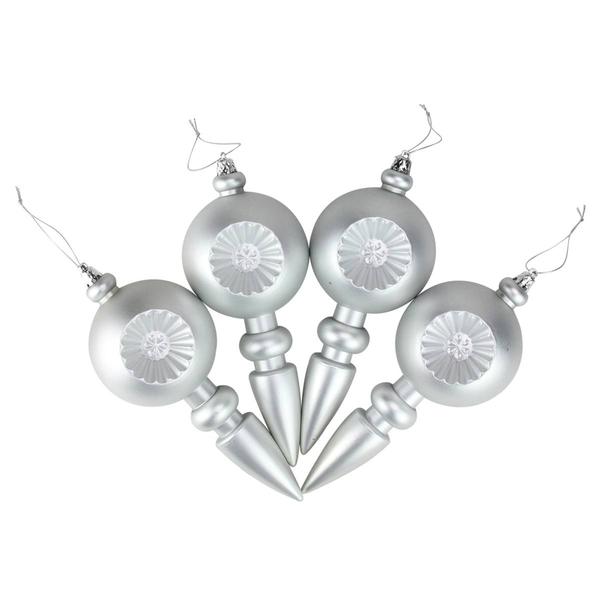 DAK 4ct. Matte Silver Retro Reflect Christmas Finial Ornament Set