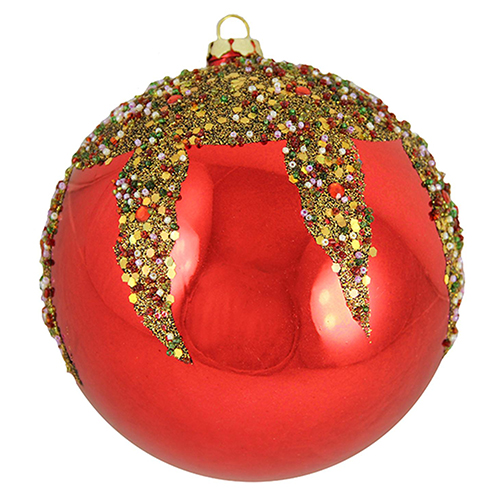 Barcana 6in. Red Sequin Beaded Shatterproof Christmas Ornament