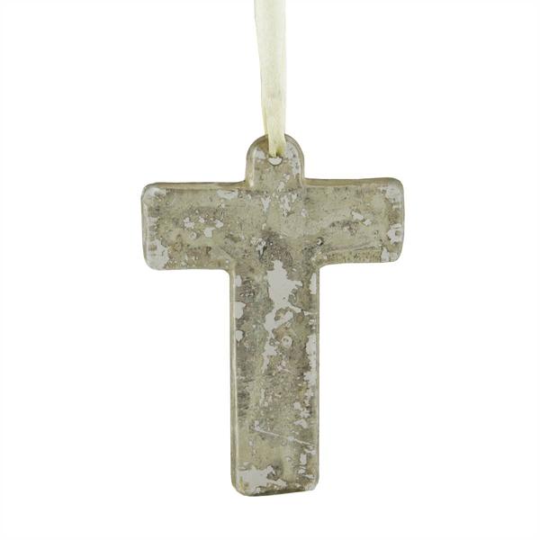 CC Christmas Decor Speckled Glass Letter T Christmas Ornament