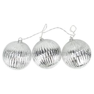 PENN 3pc. Lighted Silver Glass Ribbed Ball Christmas Ornaments