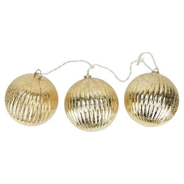 PENN 3ct. Gold Ribbed Ball Ornaments Christmas Light Set