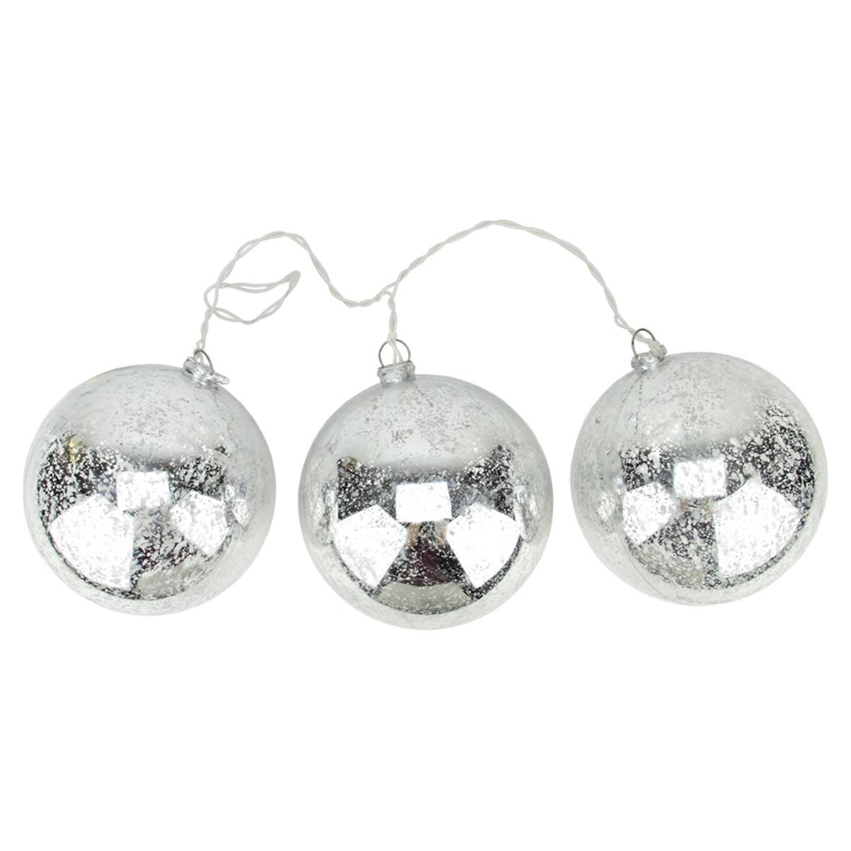 PENN Set Of 3 Silver Mercury Glass Ball Christmas Ornaments