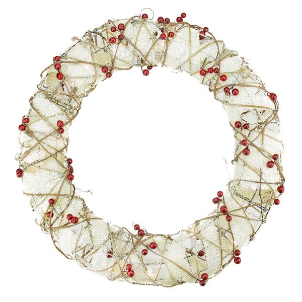 18in. Pre-Lit Burlap Christmas Wreath