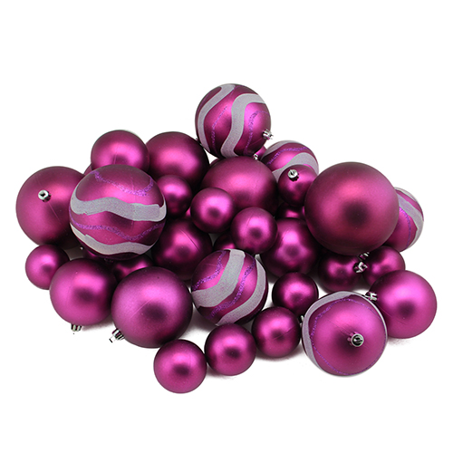 39ct. Matte & Glitter Ornaments - Silver Caps