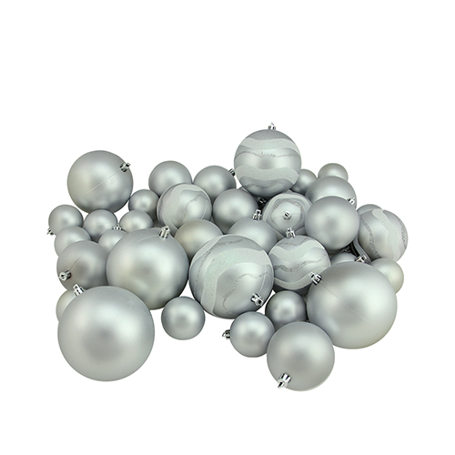 39ct. Matte & Glitter Ornaments - Silver Caps