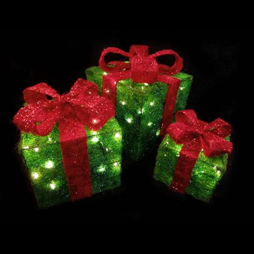Northlight Seasonal 3pc. Pre-Lit Green Sisal Gift Box Set