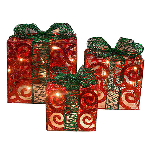 Northlight 3pc.Pre-lit Sparkling Red Swirl Glitter Gift Box Set