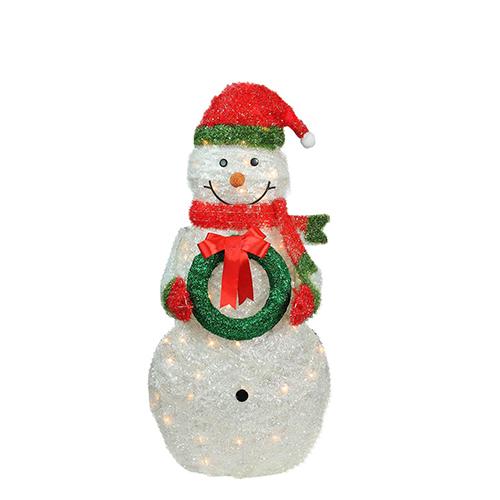 Northlight 38in. Pre-Lit Tinsel Snowman with Wreath
