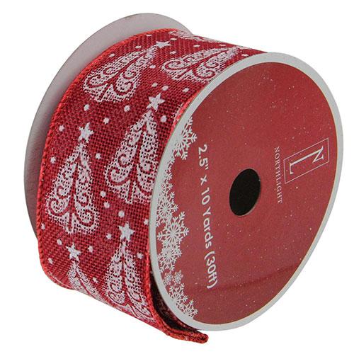 Northlight 12pk. Cranberry Red & White Trees Wired Ribbon