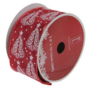 Northlight 12pk. Cranberry Red & White Trees Wired Ribbon