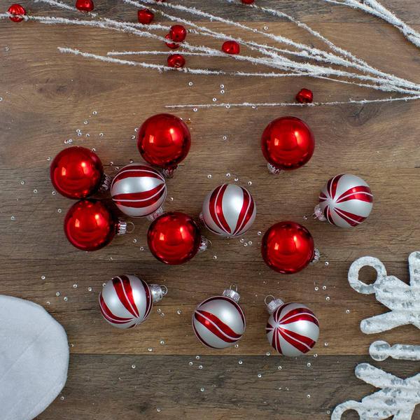 Northlight 12ct. Red & Silver Swirl Glass Christmas Ornaments Set alternate view