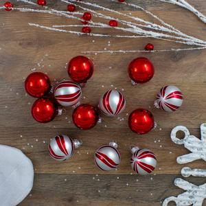 Northlight 12ct. Red & Silver Swirl Glass Christmas Ornaments Set alternate view