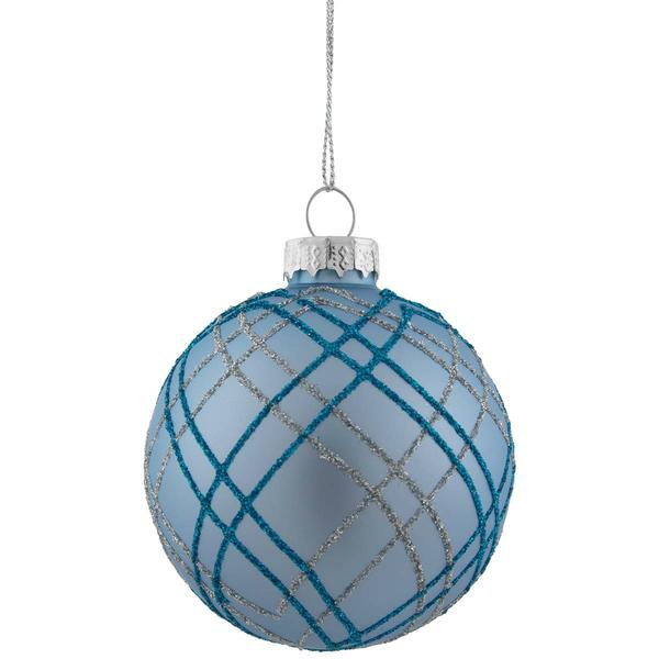 Northlight 4pc. Silver Plaid Pattern Glass Ornament alternate view