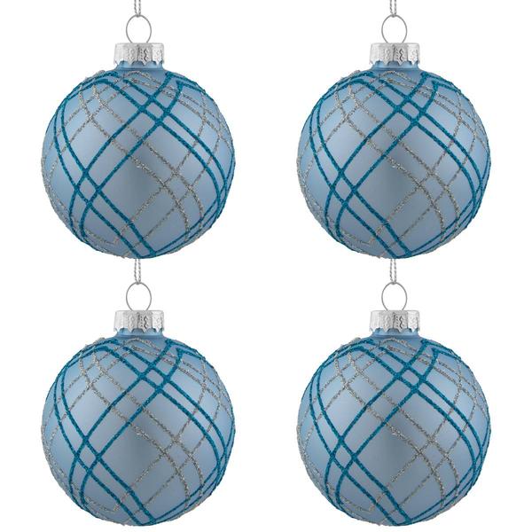Northlight 4pc. Silver Plaid Pattern Glass Ornament