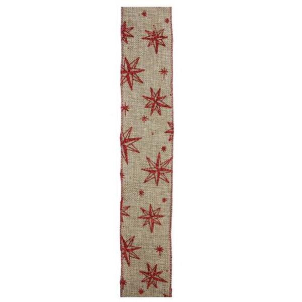 Northlight Red & Beige Star Wired Christmas Craft Ribbon alternate view