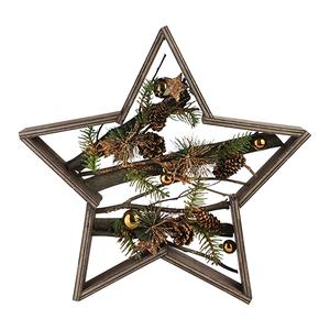 Northlight Mixed Branches & Bells Wood Star Decoration