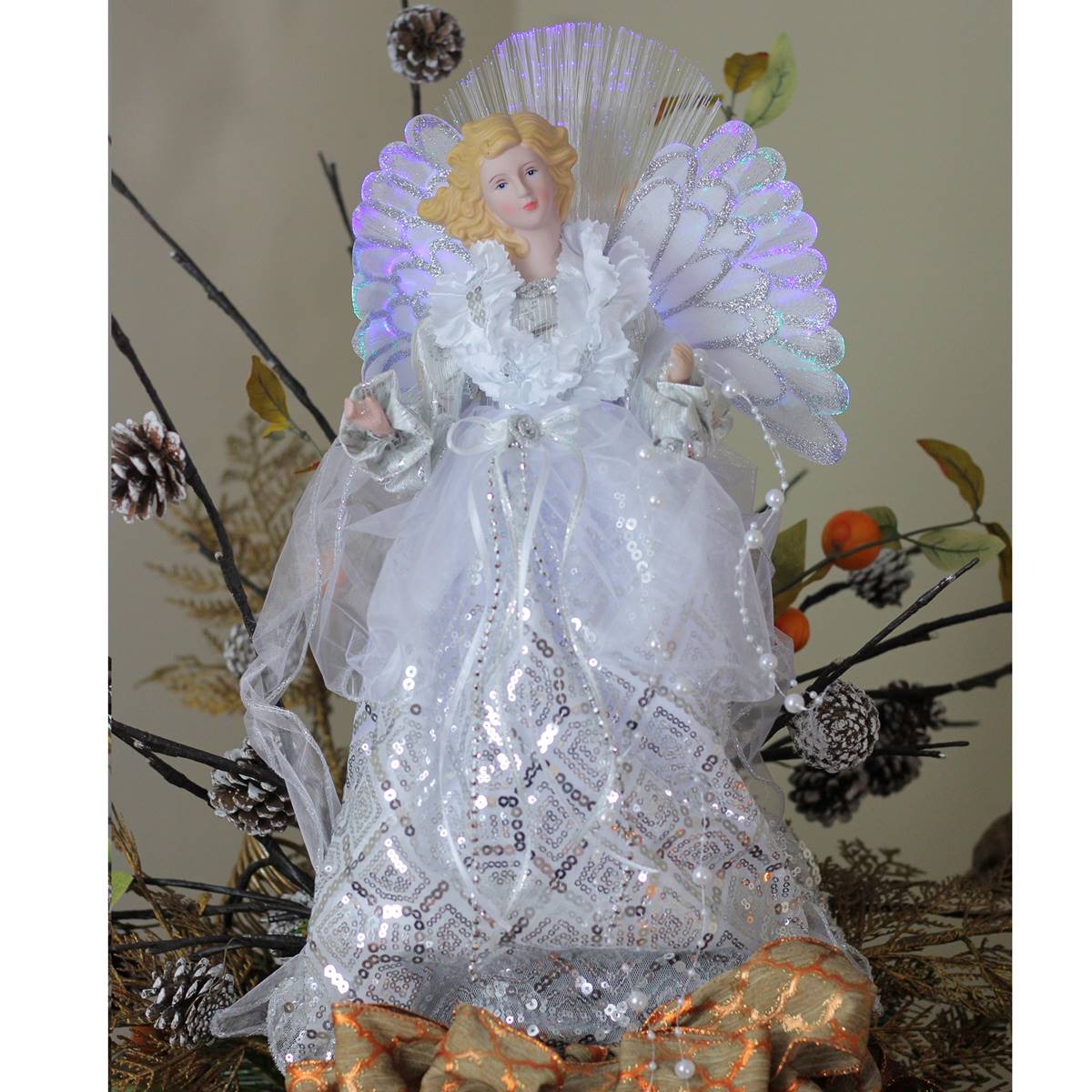 Northlight 16in. Fiber Optic Angel In Sequined Gown Tree Topper