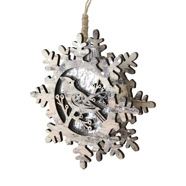 Northlight 6in. Wooden Snowflake with Bird Ornament alternate view