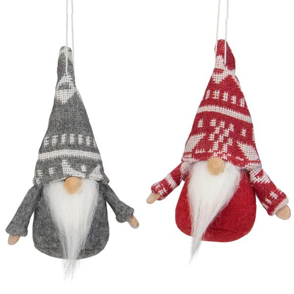 Northlight Grey & Red Santa Gnome Ornaments - Set of 2