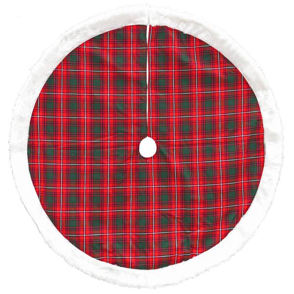 Dyno 48in. Red and White Plaid Border Christmas Tree Skirt