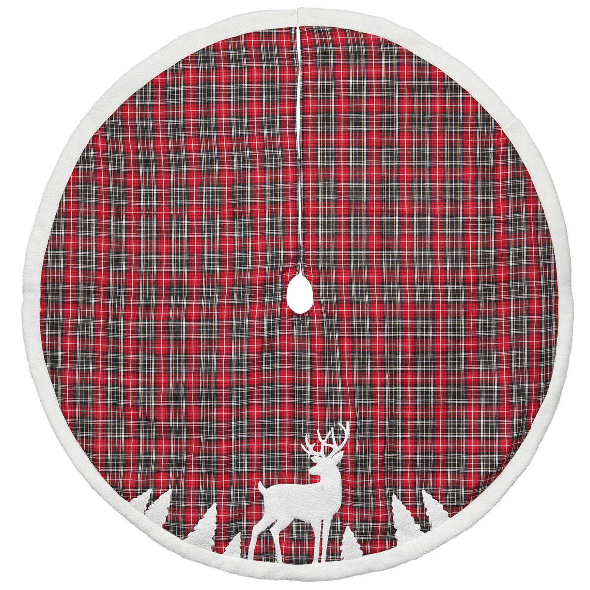 Dyno Seasonal 48in. Plaid Deer Applique Tree Skirt