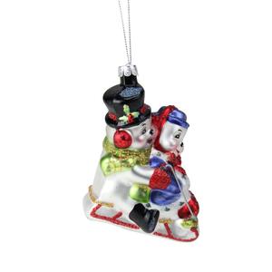 Northlight Cheerful Sledding Snowmen Couple Christmas Ornament alternate view