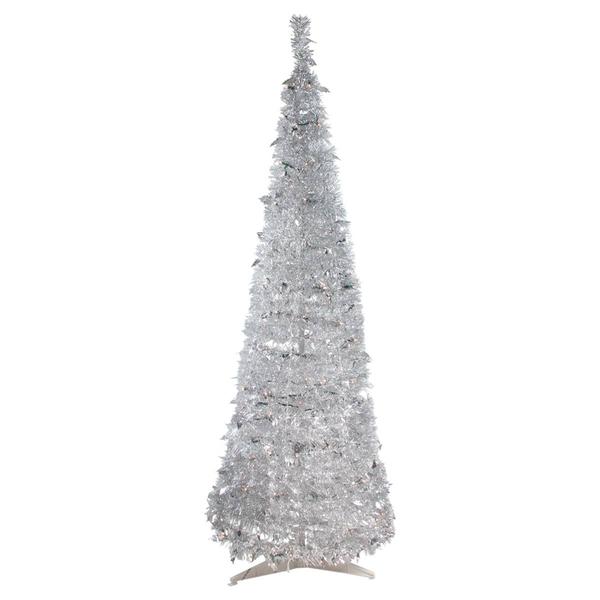 Northlight 6ft. Silver Tinsel Pop-Up Artificial Christmas Tree