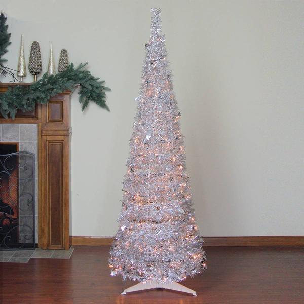 Northlight 6ft. Silver Tinsel Pop-Up Artificial Christmas Tree alternate view