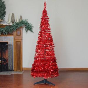 Northlight 6ft. Pre-Lit Red Tinsel Pop-Up Christmas Tree alternate view