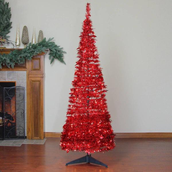 Northlight 6ft. Pre-Lit Red Tinsel Pop-Up Christmas Tree alternate view