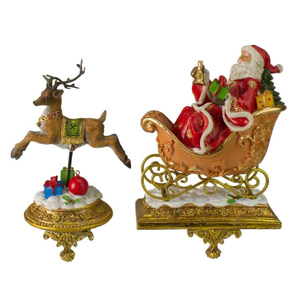Northlight Santa & Reindeer Glittered Christmas Stocking Holders